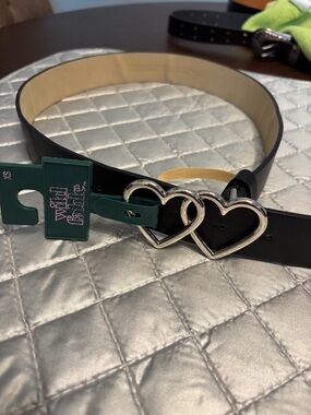 Faded Glory Black Belt with Double Silver Heart Buckles